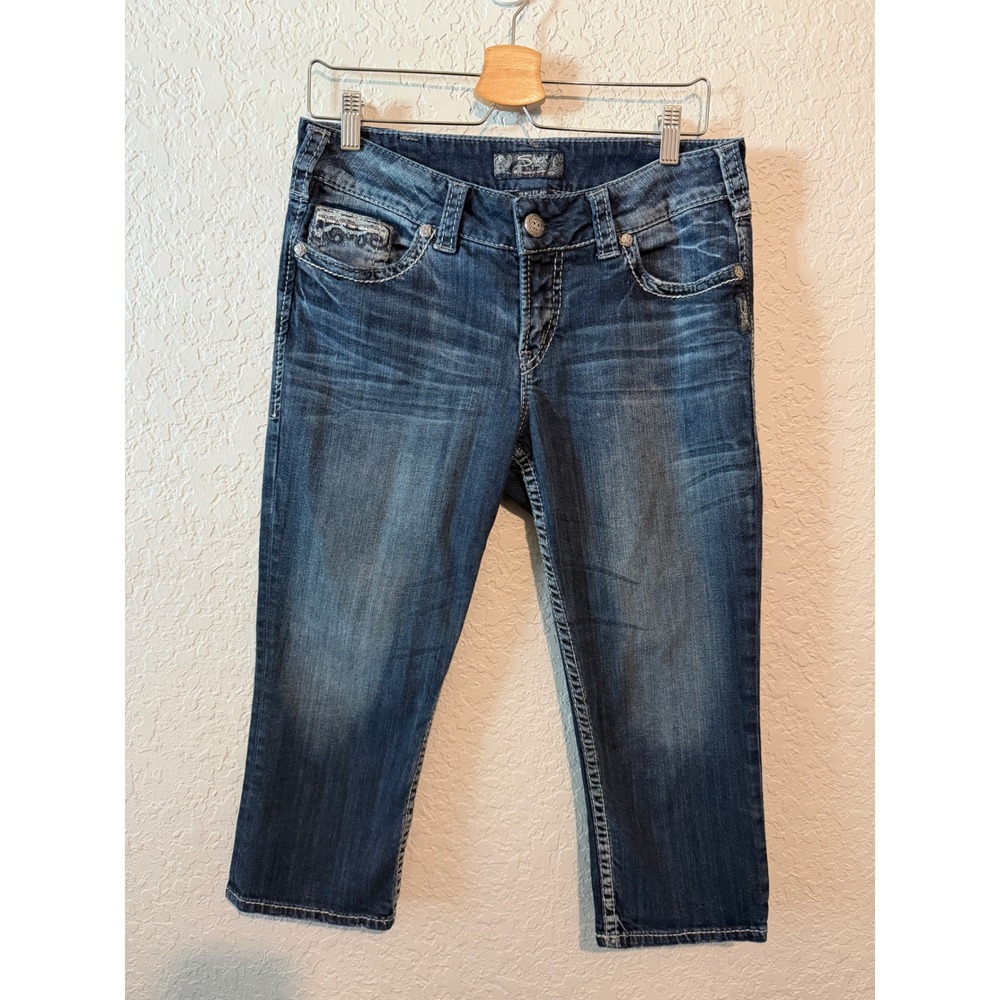 Silver Jeans Suki Flap Capri Size 28 Y2K Western Boho Embroidered Denim Cropped